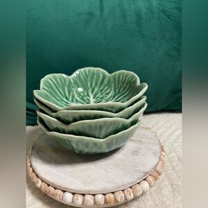 4 green Cabbage Cereal Bowls Ceramic 6" Easter 9oz Style Majolica viral